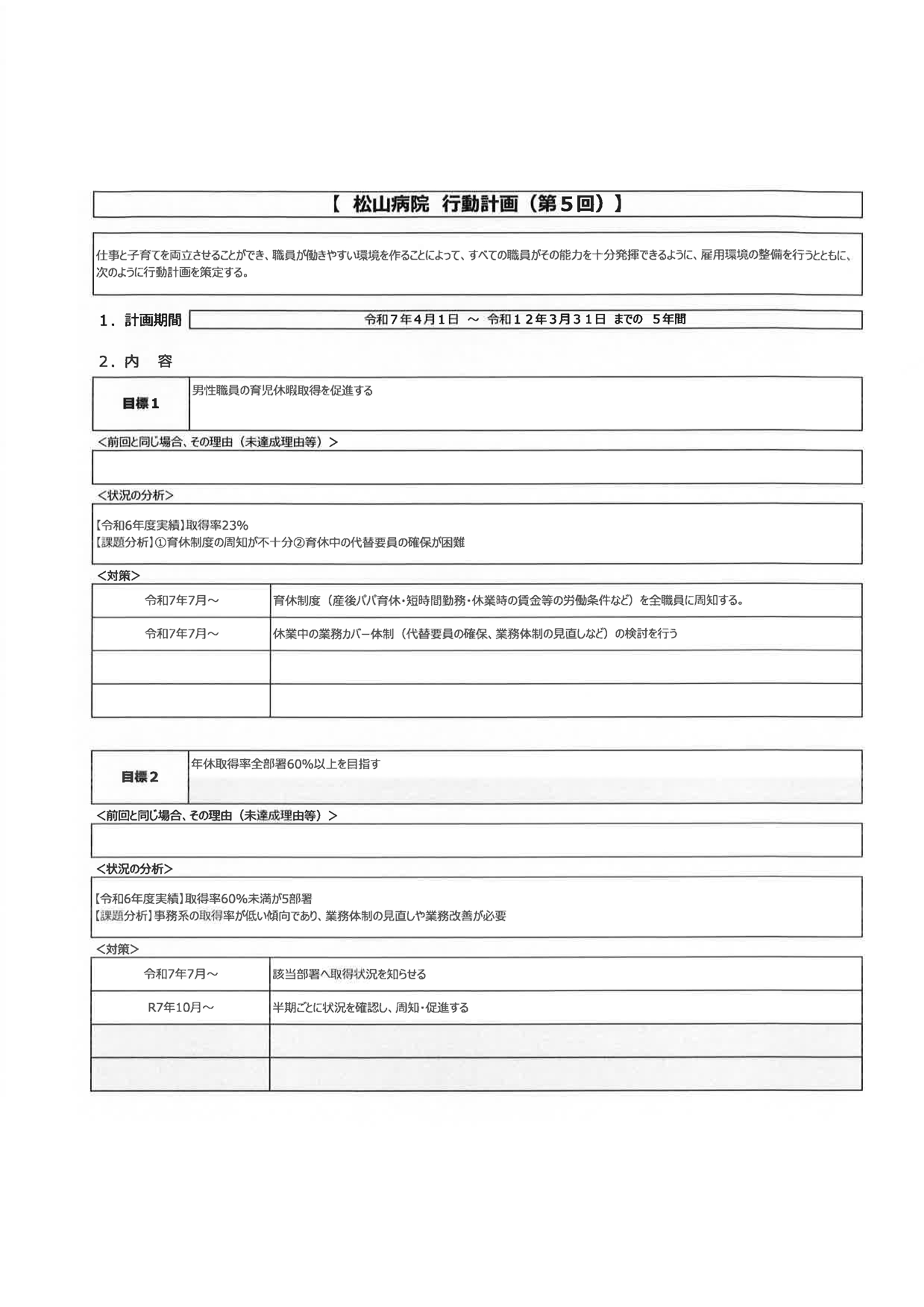 次世代育成支援対策・一般事業主行動計画１